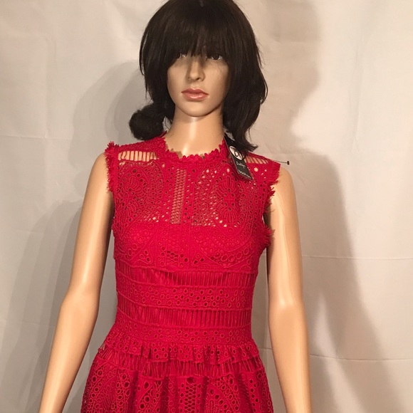 Red Lace Midi Dress - Picture 2 of 10